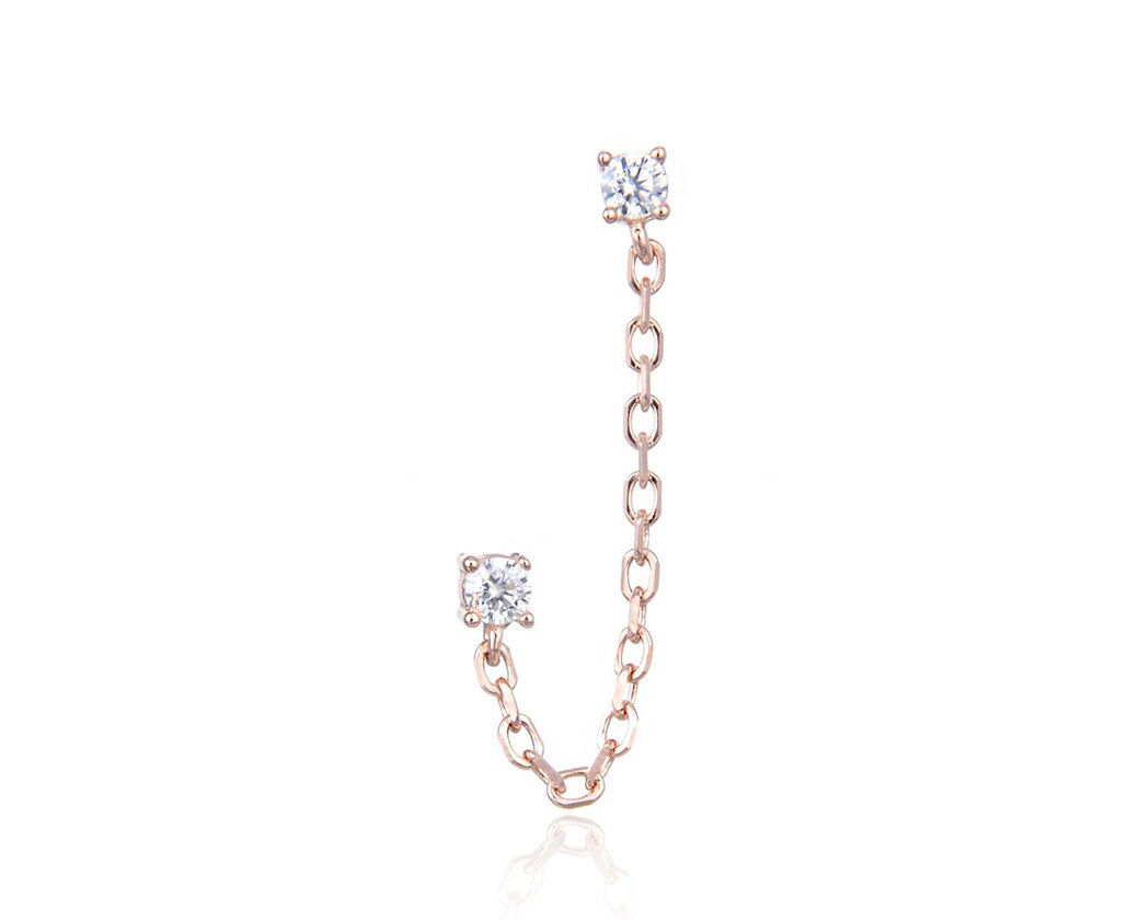 boucle-oreille-2-trous-chaine-solitaires-plaque-or-rose