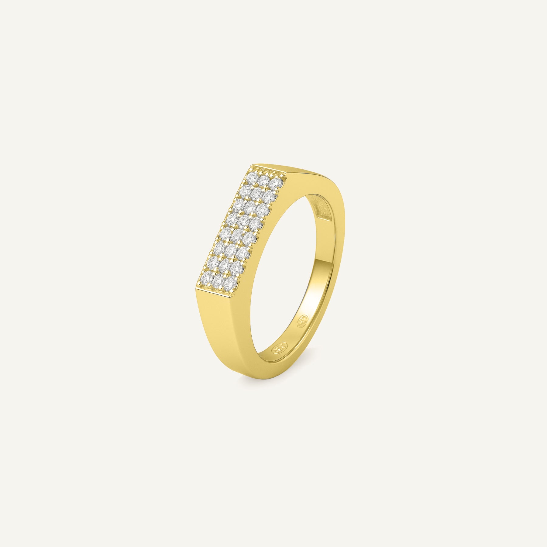Chevalière fine rectangle pavée Square
