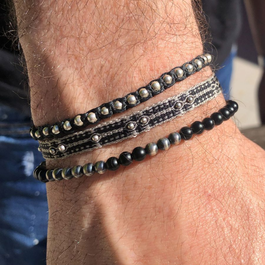 bracelet-homme-corde-noire-billes-argent