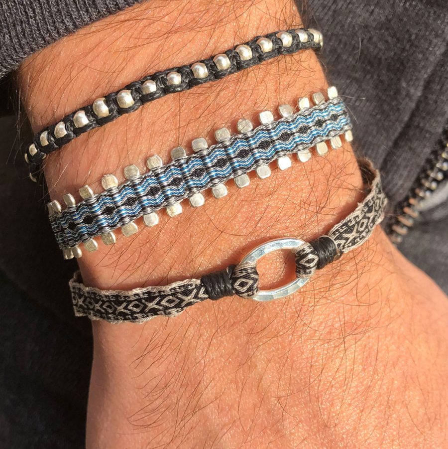 bracelet-tissu-bresilien-noir-argent-925