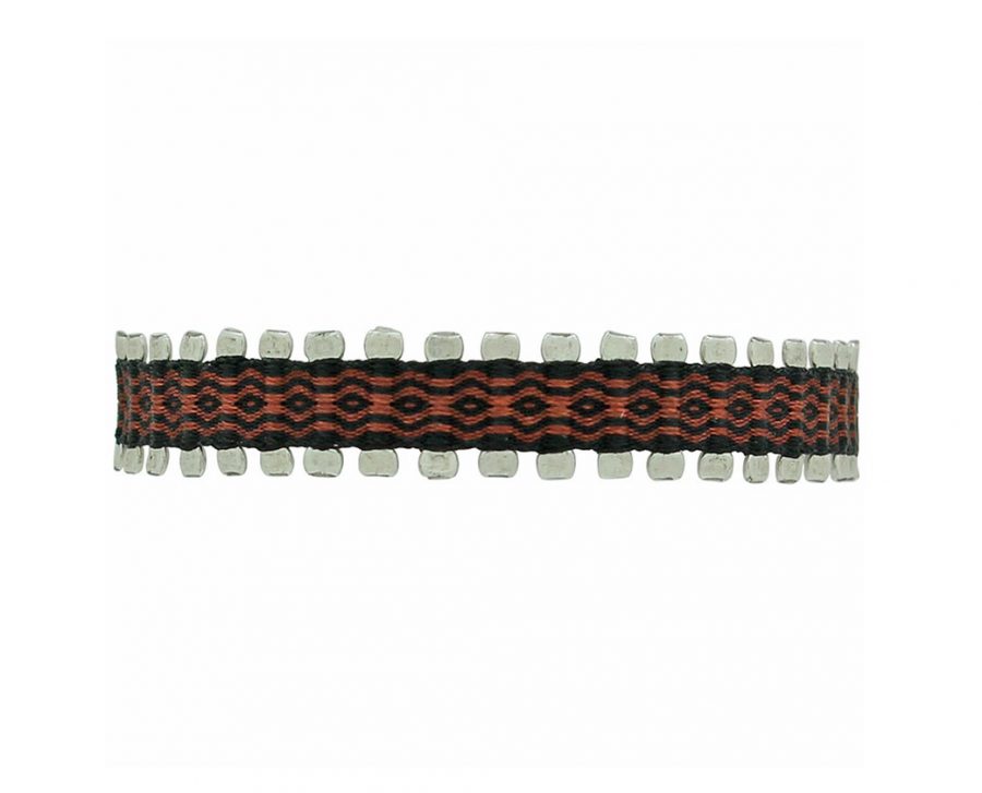bracelet-tissu-homme-rouge-noir-argent-925-leju