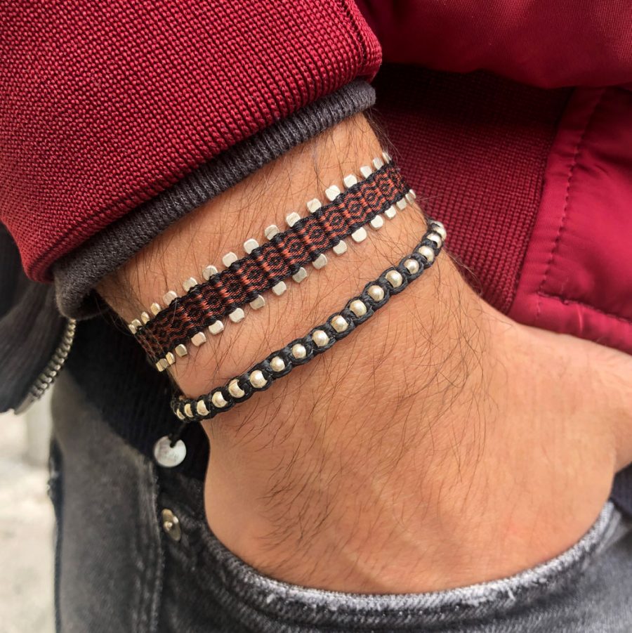 bracelet-homme-tresse-noir-rouge-argent-925-leju