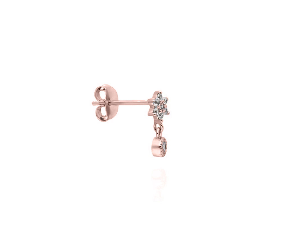 Mini boucle d'oreille Rose avec poire pendante argent 925 - Fury J