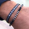 bracelet-tissu-bleu-noir-perles-argent-925-homme